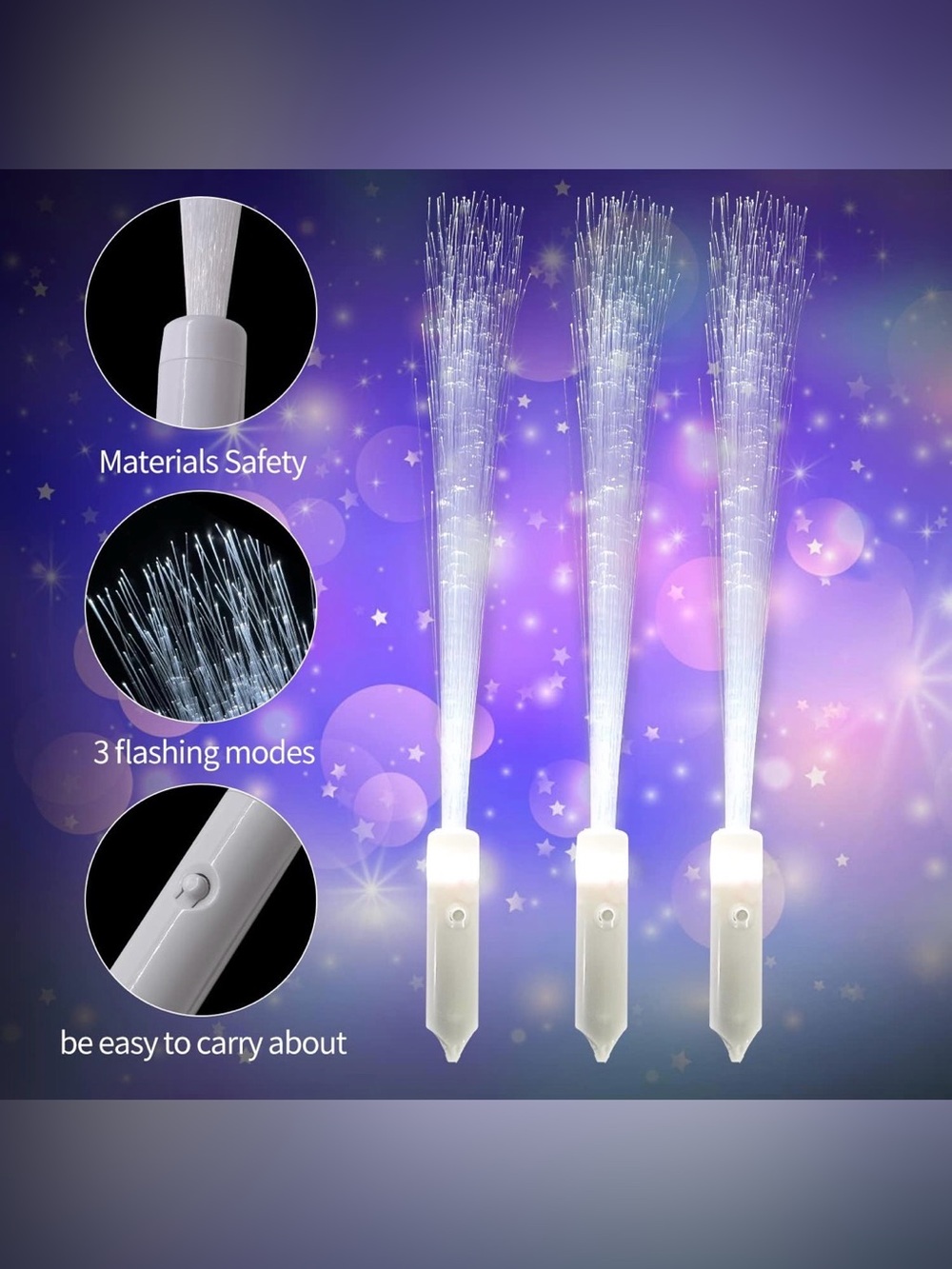 24 PCS Glow Party Favors- White LED Fiber Optic Wands- 3 Flashing Modes